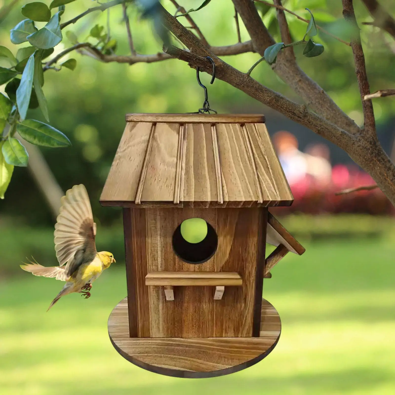 Casa colgante para pájaros de jardín – Nido de madera natural - imagen 3