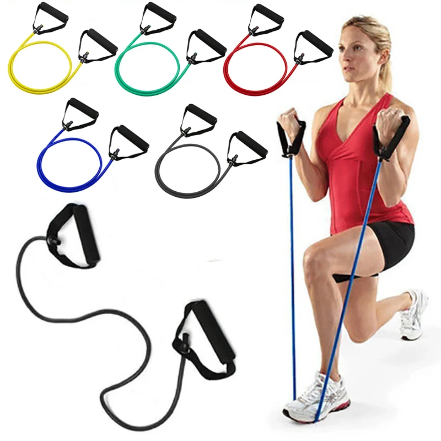 

5 Levels Resistance Bands with Handles Yoga Pull Rope Elastic Fitness Exercise Tube Band Workouts Strength Training
