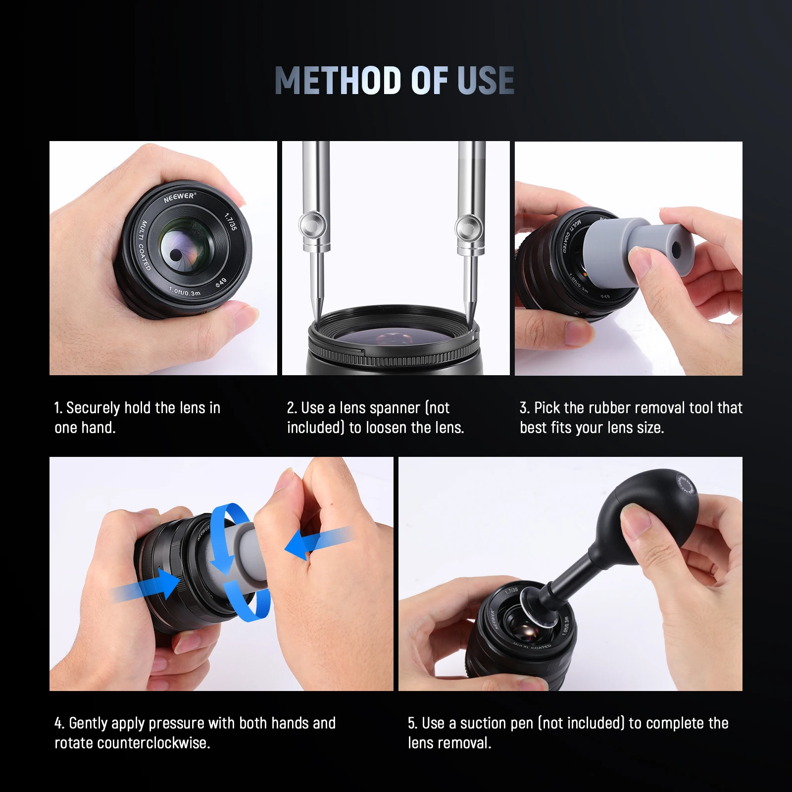 NEEWER DSLR Camera Lens Repair Tool Kit 9pcs Lens Removal Silicone Rings 8-85mm Camcorder Lens Calibration Tool Lens Opener