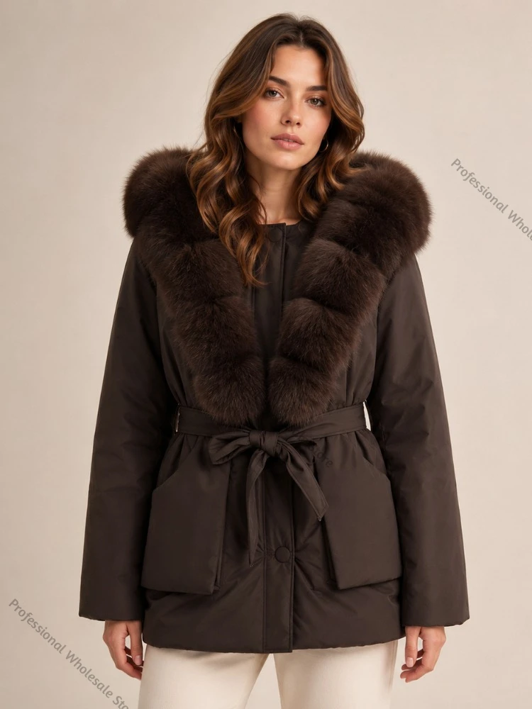 Chic Winter Puffer Coat Fur Trim Coat Thick Warm Stylish Women's Genuine Fur Coat Luxury New Arrival Luxury Style Thick Fur