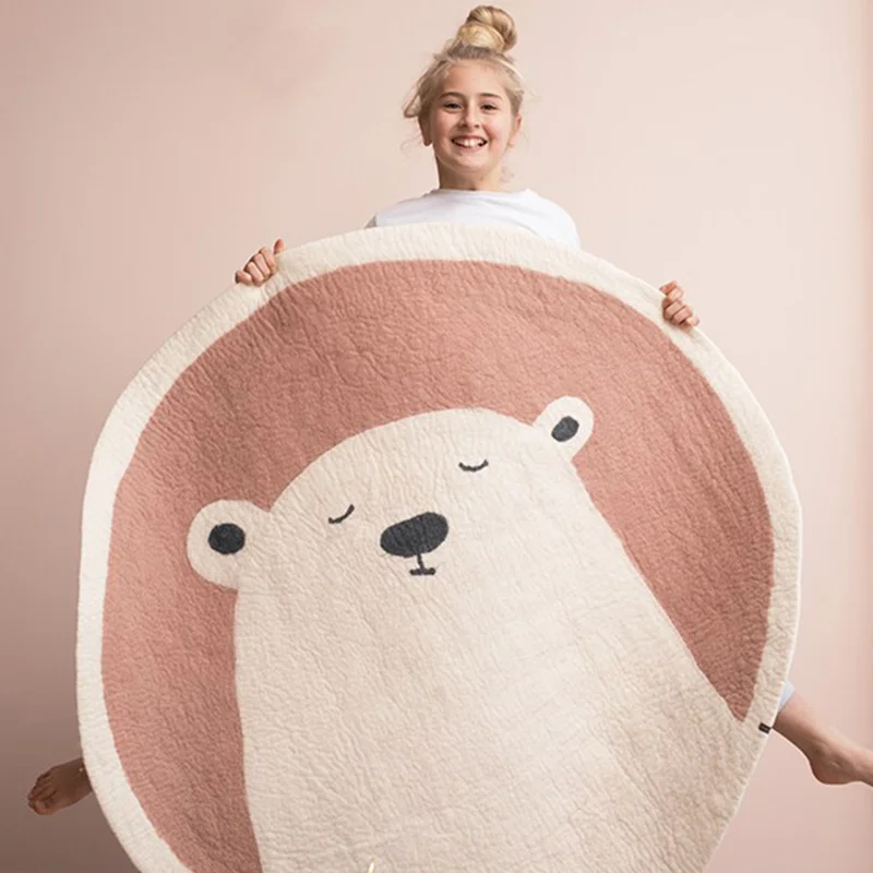 Nordic Round Cartoon Carpet Home Bedroom Bedside Children\'s Room Cute Letters Simple Thickened Plush Rugs Sofa Coffee Table Rug