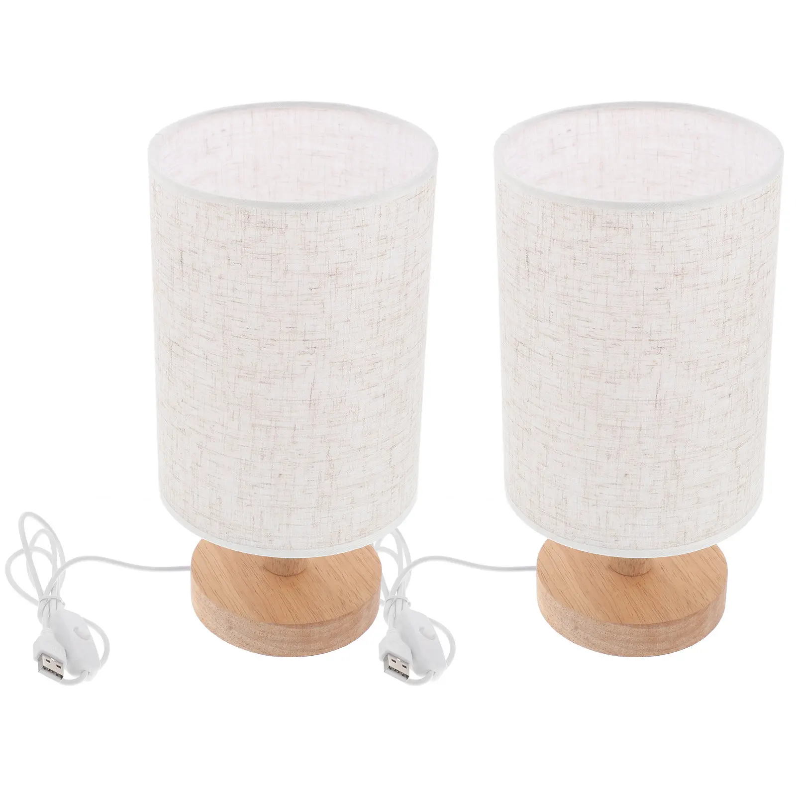 

2Pcs Wooden Table Lamp Nordic Simple Style Soft Fabric Lampshade Warm Nightstand Decor Bedroom Desk Vintage Table Lamp