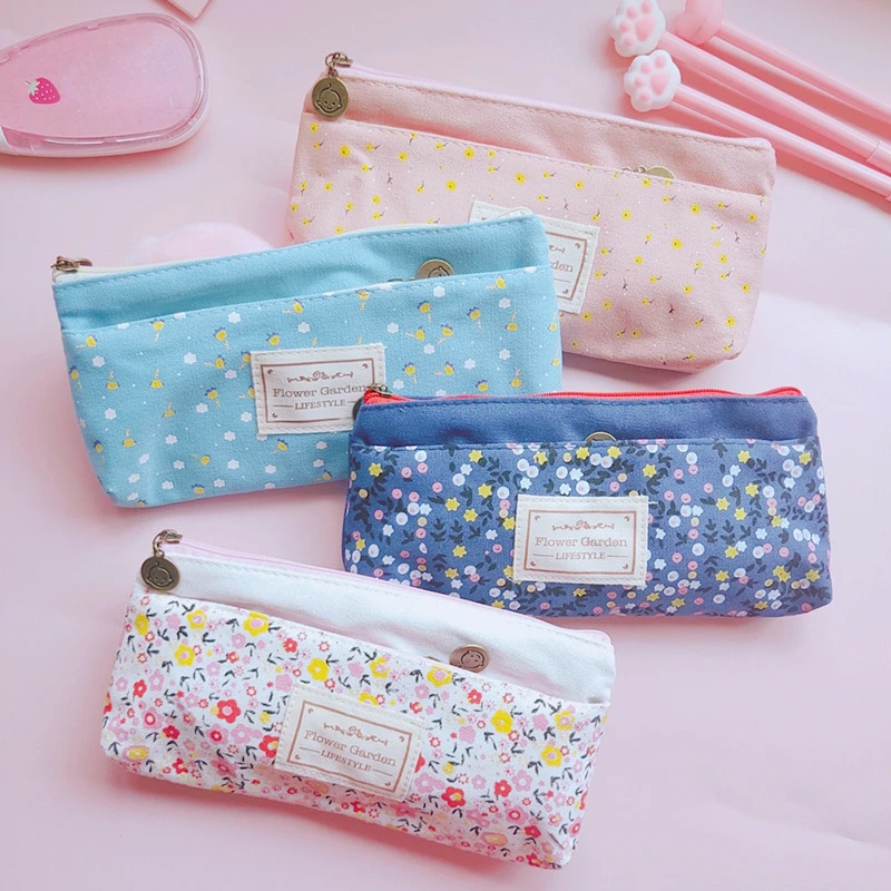 

Countryside style Floral Pencil Case Large Capacity Pen Pouch Back To School Stationery Storage bag School Office Supplies