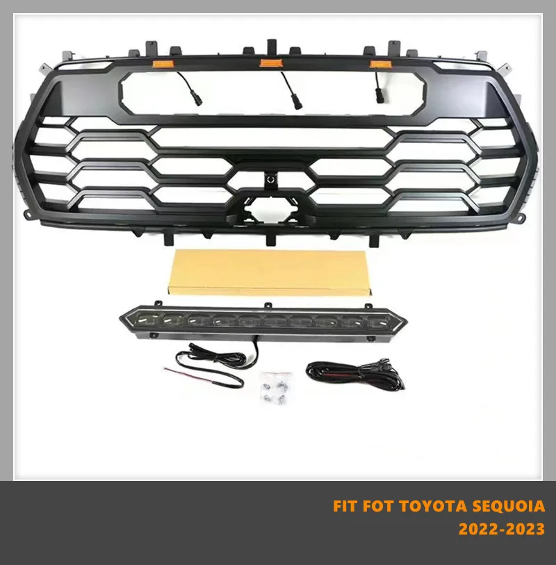 Good Quality ABS Front Middle Grill Racing Grills With LED Lights Fit For Toyota Sequoia 2022-2023