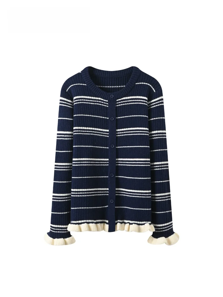 

plus Size Women's Knitwear Long Sve Striped Casual Top Faionable Winter irt Sweet Sle Polyester Fiber round Ne Sin...