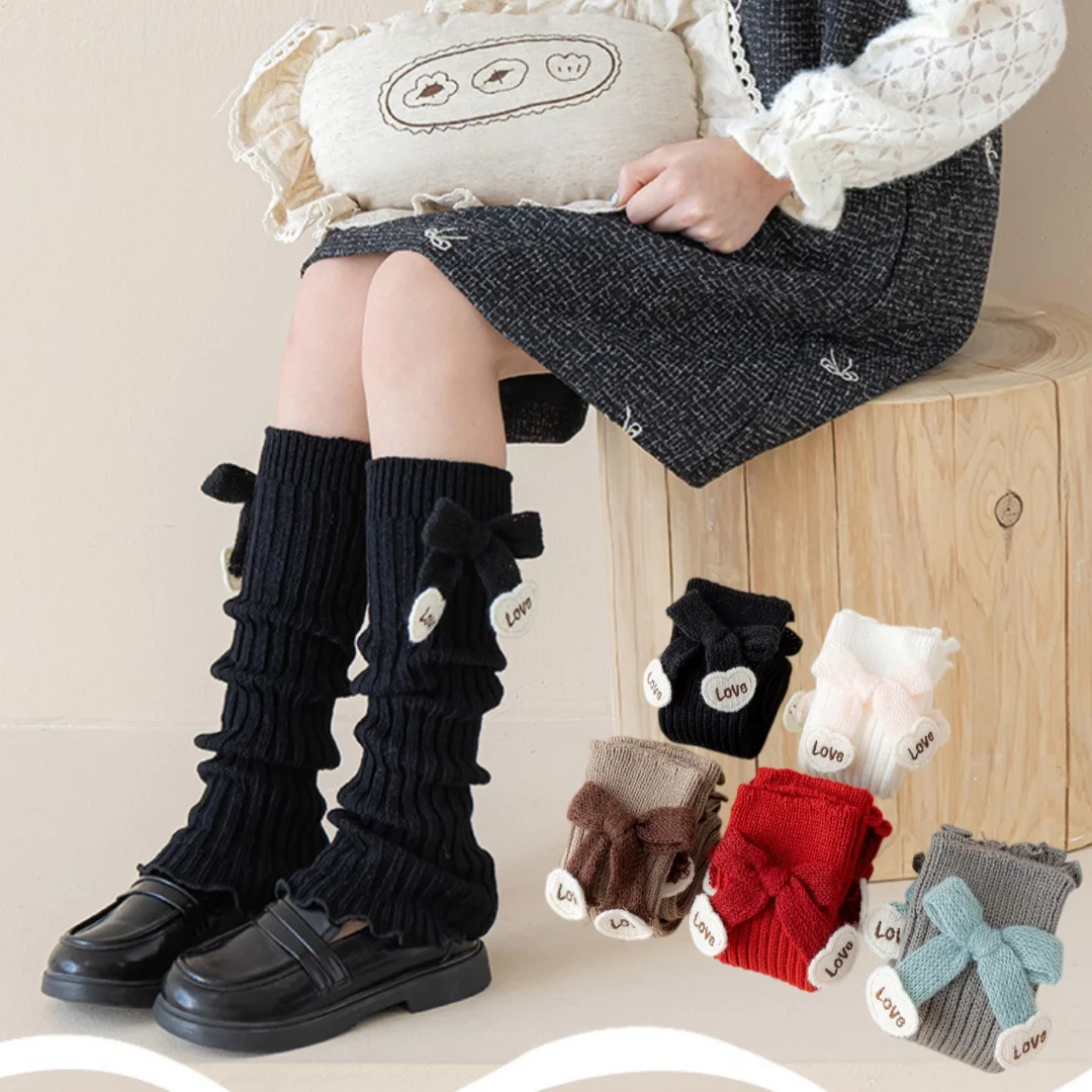 Girl's Leg Warmers Socks with Bow Girls Pile Socks Baby Leggings Knitted Stockings Women's Treasure Socks Children's Calf Socks