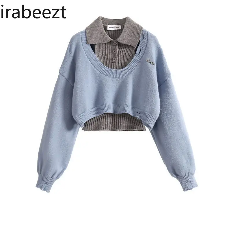 Preppy Short Sweater Female Autumn and Winter Korean Two Pieces Sets Fashion Regulai Fit Women Knitted Cardigan