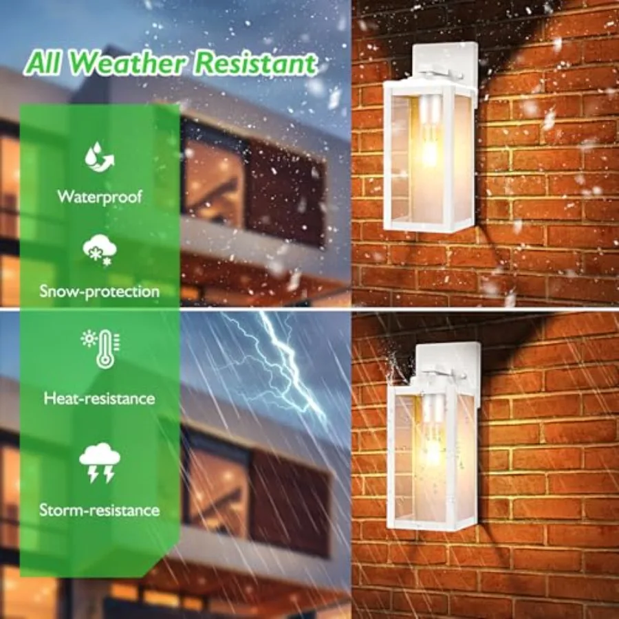 Outdoor Wall Light Fixtures, Exterior Waterproof Wall Lanterns, Porch Sconces Lighting with E26 Sockets and Glass Shades, Moder