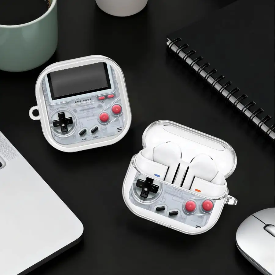 Case For Samsung Galaxy Buds 2Pro 4 Pro 3Pro 4Pro 3 FE 2 Live Clear Earphone Cases Cover With Hook Retro Game Console