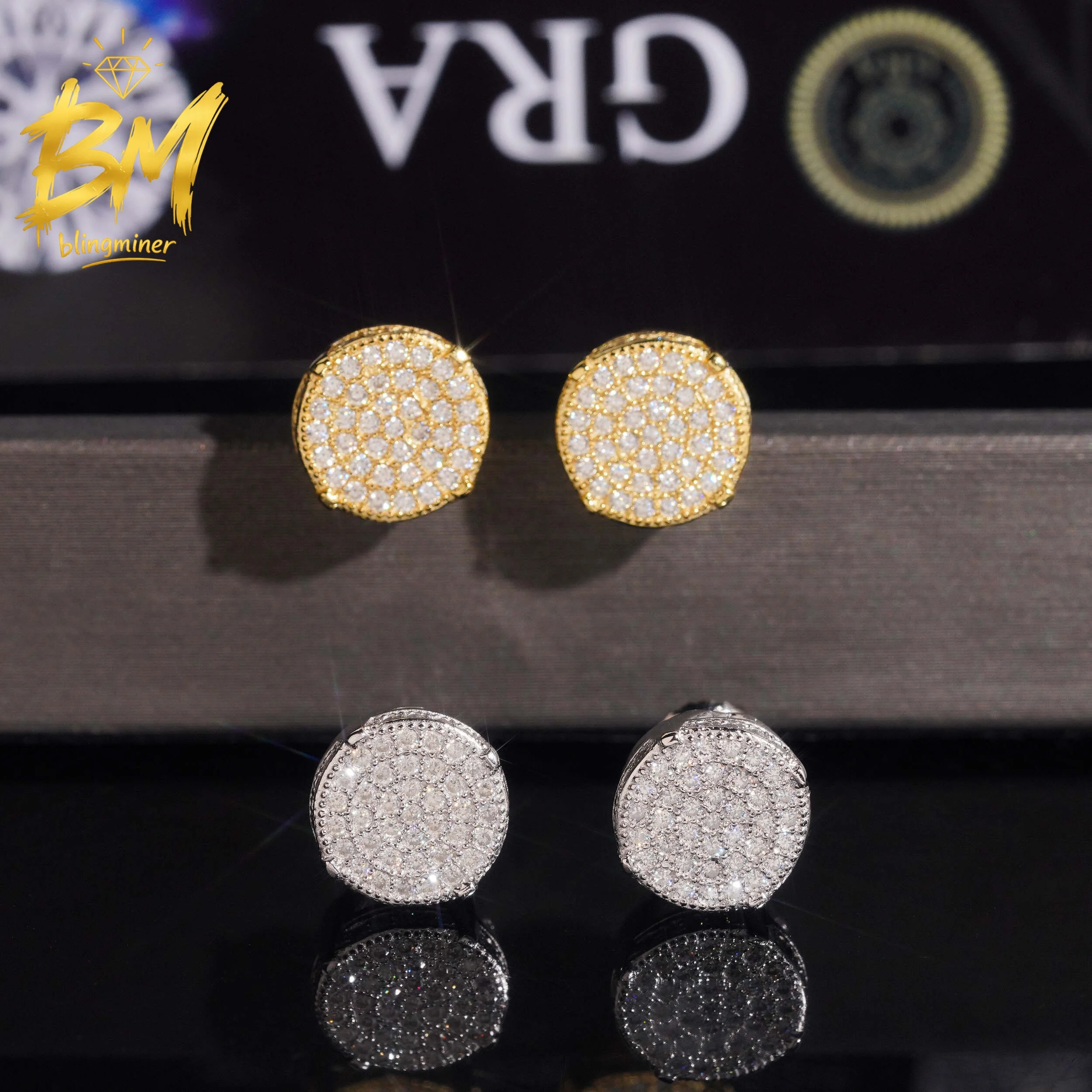 Blingminer S925 Silver 9.5mm Round VVS Moissanite Earrings For Men Women Ear Studs Jewelry Pass Diamonds Tester Free Shipping