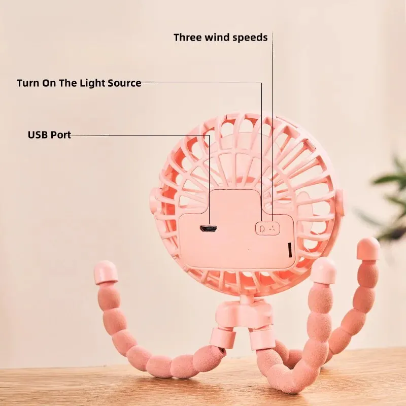 Poussette de bébé multifonctionnelle pour étudiant, Portable, batterie au Lithium Rechargeable par USB, Mini ventilateur poulpe