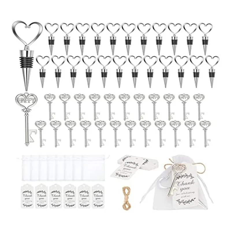 

24 Pieces Key Bottle Opener and 24 Pieces Wine Cork Set,Bottle Opener Key Ring,Wedding Favours,Wedding Table Decoration