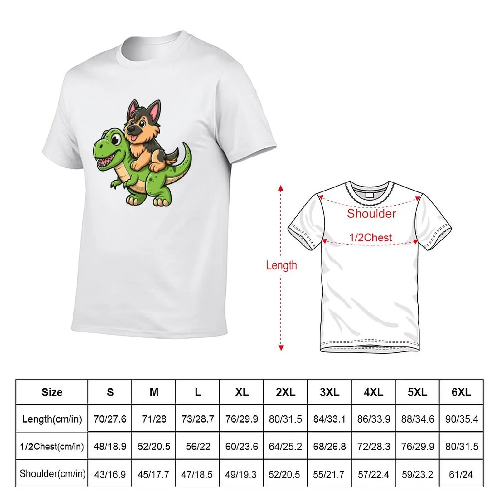 German Shepherd Dog T-Rex Dinosaur T-Shirt Durable Work Wear T-Shirt