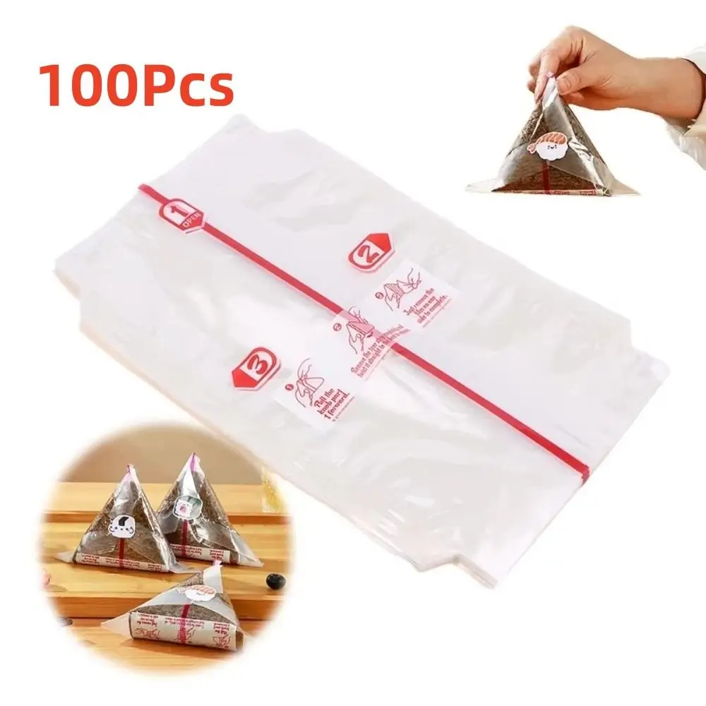 100Pcs PP Disposable Triangle Rice Ball Packing Bag Nori Nori Seaweed Onigiri Sushi Bag Onigiri Double Layers Wrap Plastic Bags
