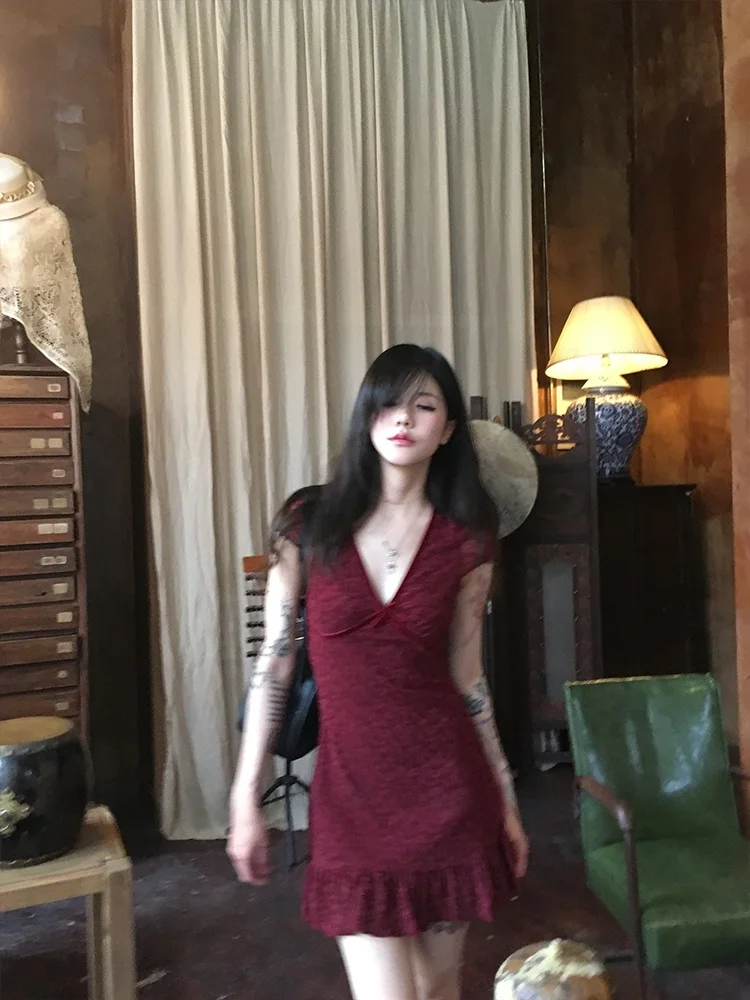 

Forlions Low Cut Deep V Dr Ретро Кружевной принт Весна Высокая эластичная талия Cinching Dr Повседневная высокая талия ort Sve mid ...