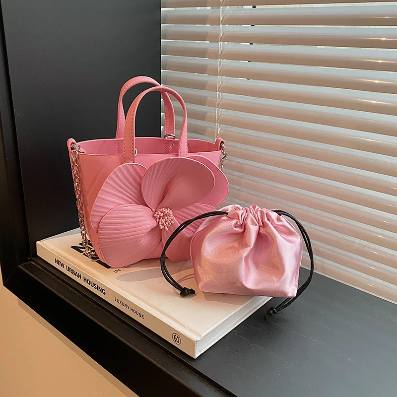 Crossbody Bag High-end Three-dimensional Flowers Famale Solid Sweet Cute Splicing Fashionable All-matching Personality