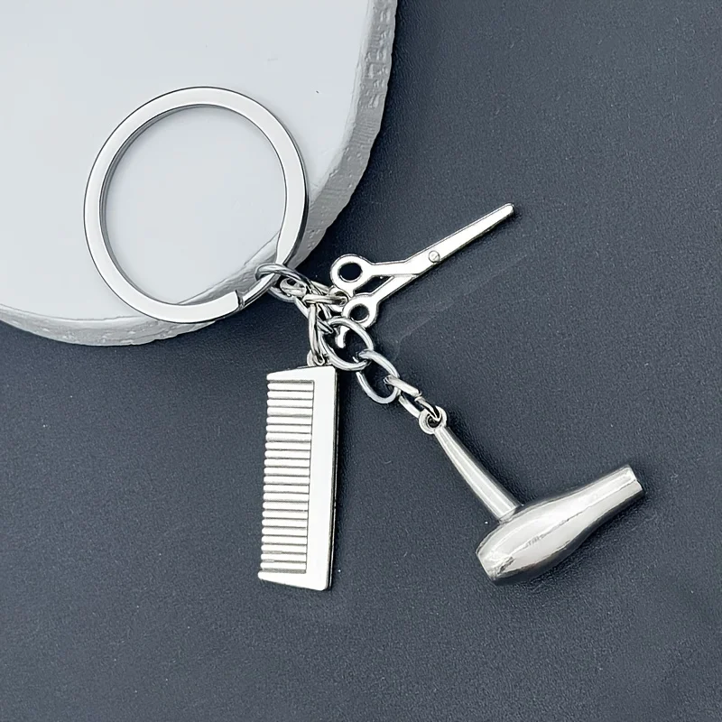 1pc Metal Stylish Keychain Hair Clippers Comb Hair Dryer Design Gift for Barbers Stylists Grooming Enthusiasts Barber Accessory