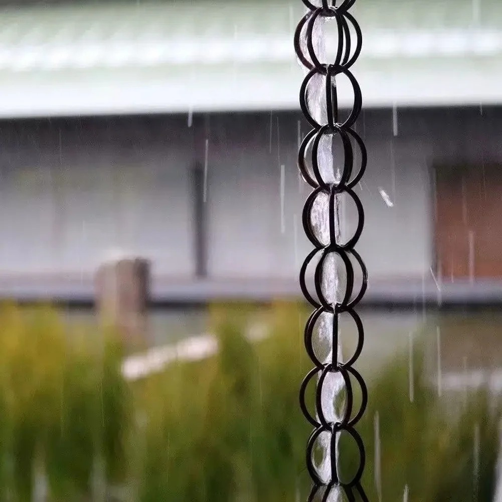 Rain Chains For Gutters 122cm Iron Ring Black Rain Chain For Outside Decorative Gutter Catcher Downspout Hanging Gutter Chain