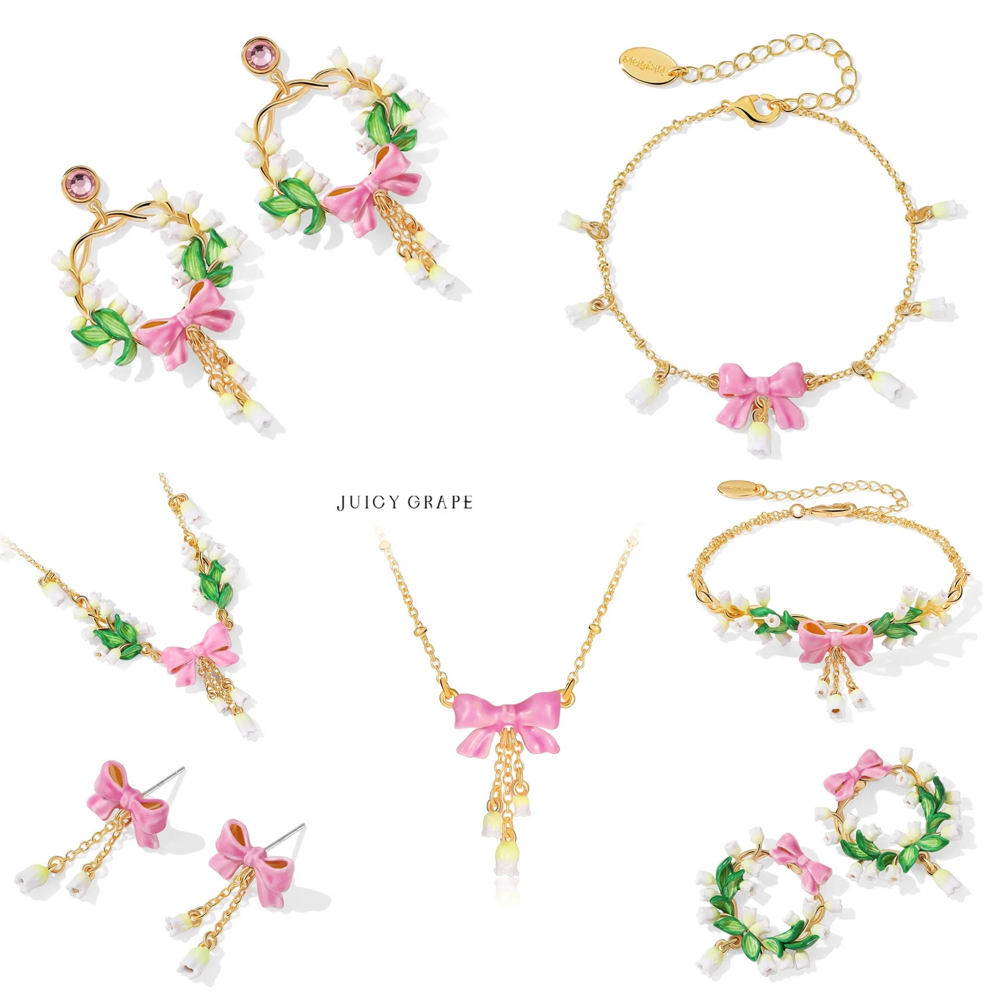 

Набор украшений «Соковый виноградный розовый бант» для женщин: колье-бант, цепочка на ключицы «Клевер», серьги, браслет, комплект аксессуаров
