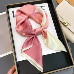 Spring/Summer Pink Flower 70*70cm Square Scarf for Women Fashion Decoration Bandana Soft Printed Holiday Headband Shawl