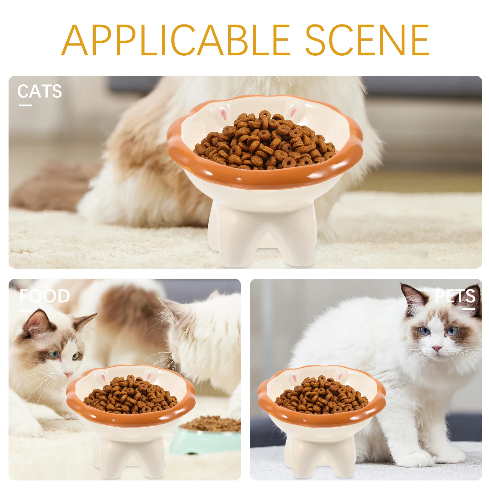

Ceramic Cat Dog Bowl Elevated Non Slip Design Easy Clean Smooth Surface for Pets Food and Water Raised Feeding Bowl for Indoor