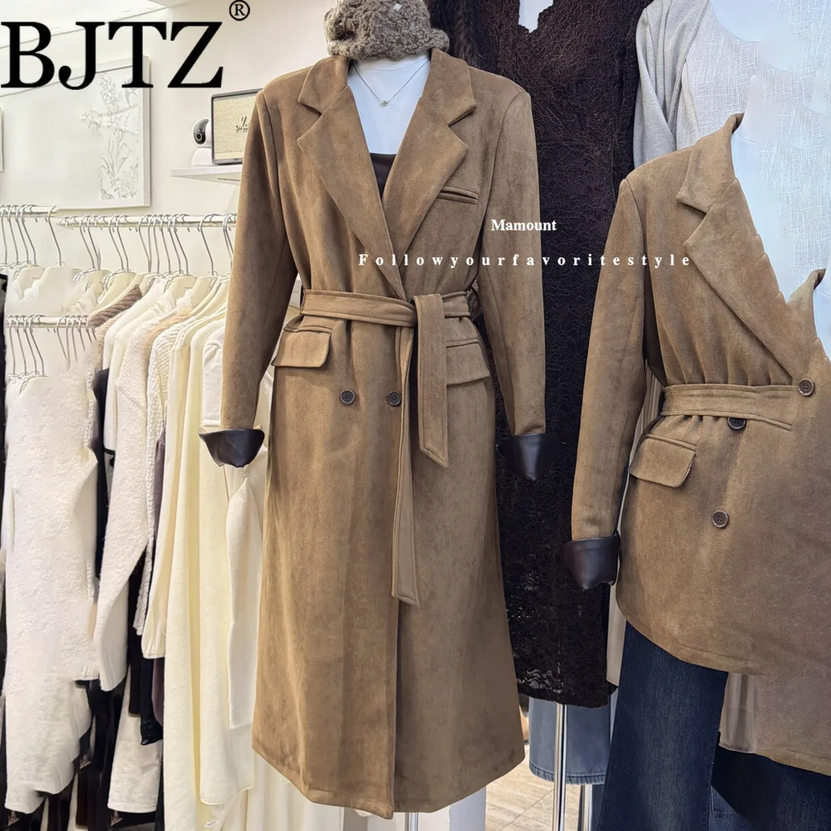 

BJTZ Autumn Winter Women Faux Suede Coat Warm Insulated Comfortable Elegant Casual Minimalist Premium High Quality Long Jacket