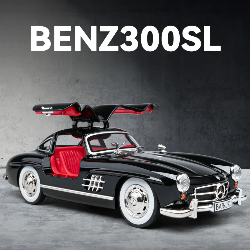 Simulation 1:24 Benz 300SL Vintage Alloy Car Model Sound Light Children Boy Diecast Toy Vehicle Collective Minaiture Voiture