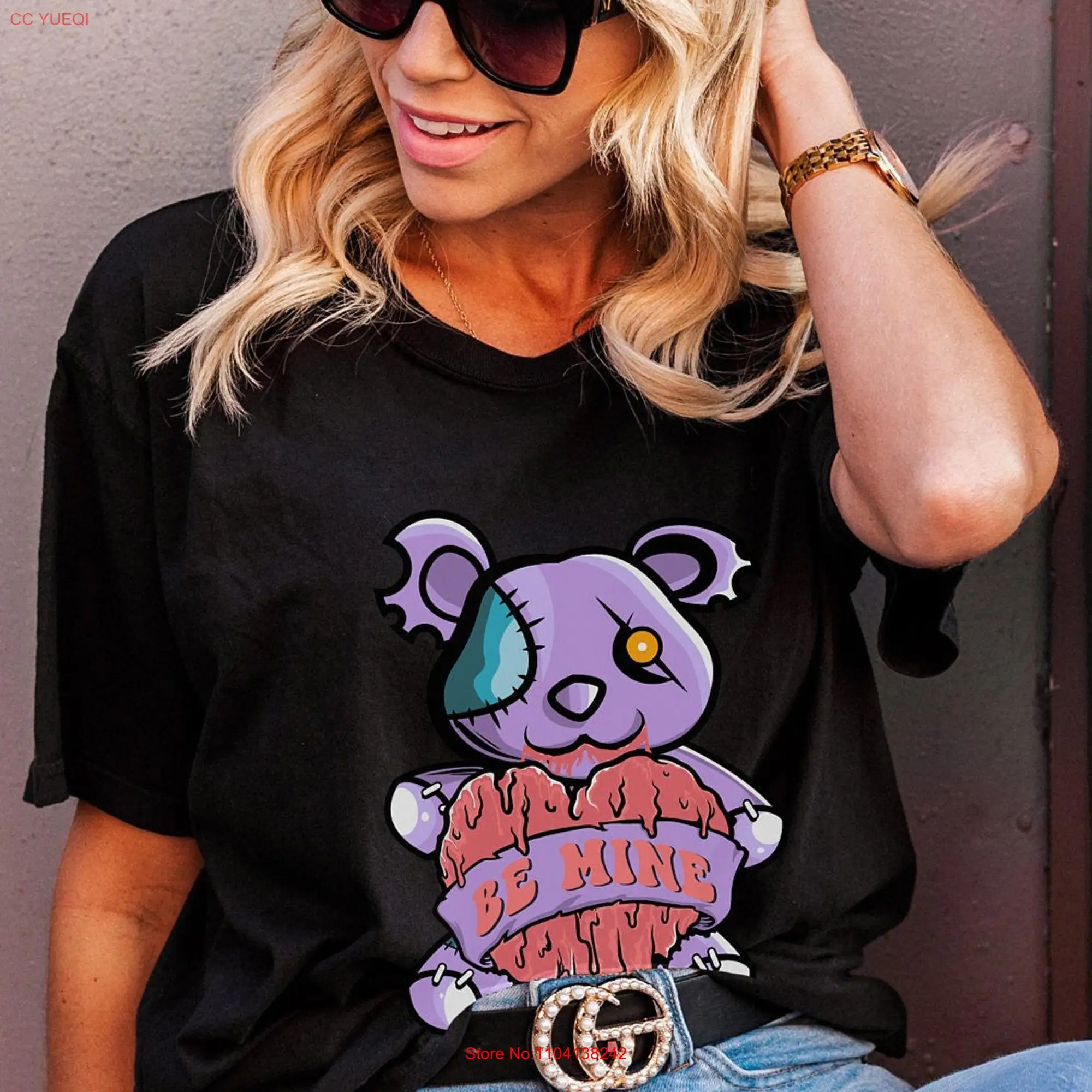 Pastel Goth Valentines T Shirt Be My Valentine For Her Bear Funny Day  long or short sleeves