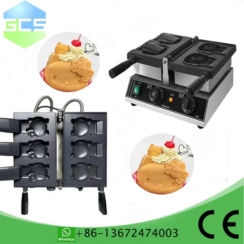 1800W 전기 3피스 와플 기계 - 귀여운 키티 만화 고양이 모양, 입 열기, 타이야키 및 아이스크림 메이커