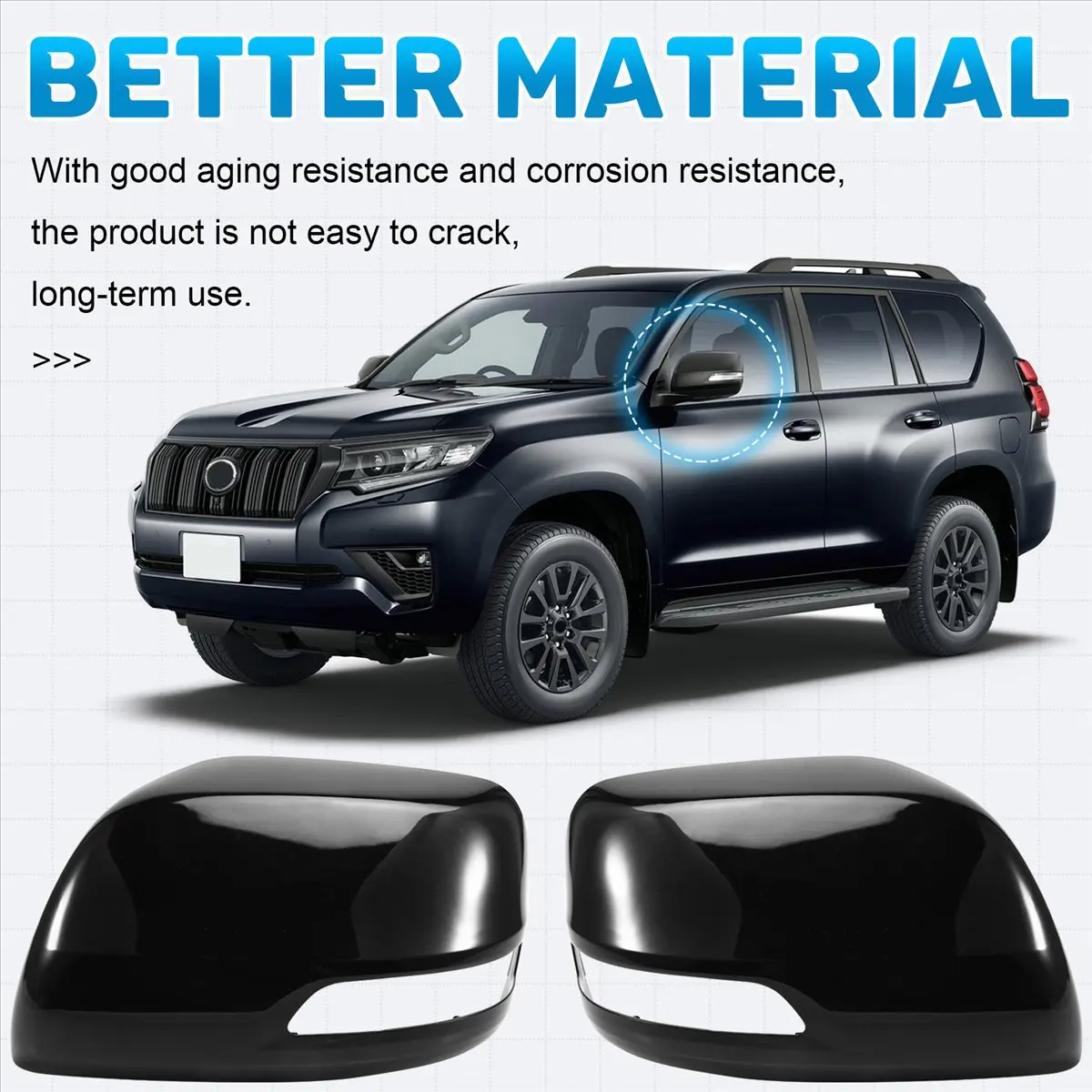 11-Car Rearview Mirror Cover Door Mirror Shell for Toyota Prado 2009-2020 Side Rear View Mirror Cover
