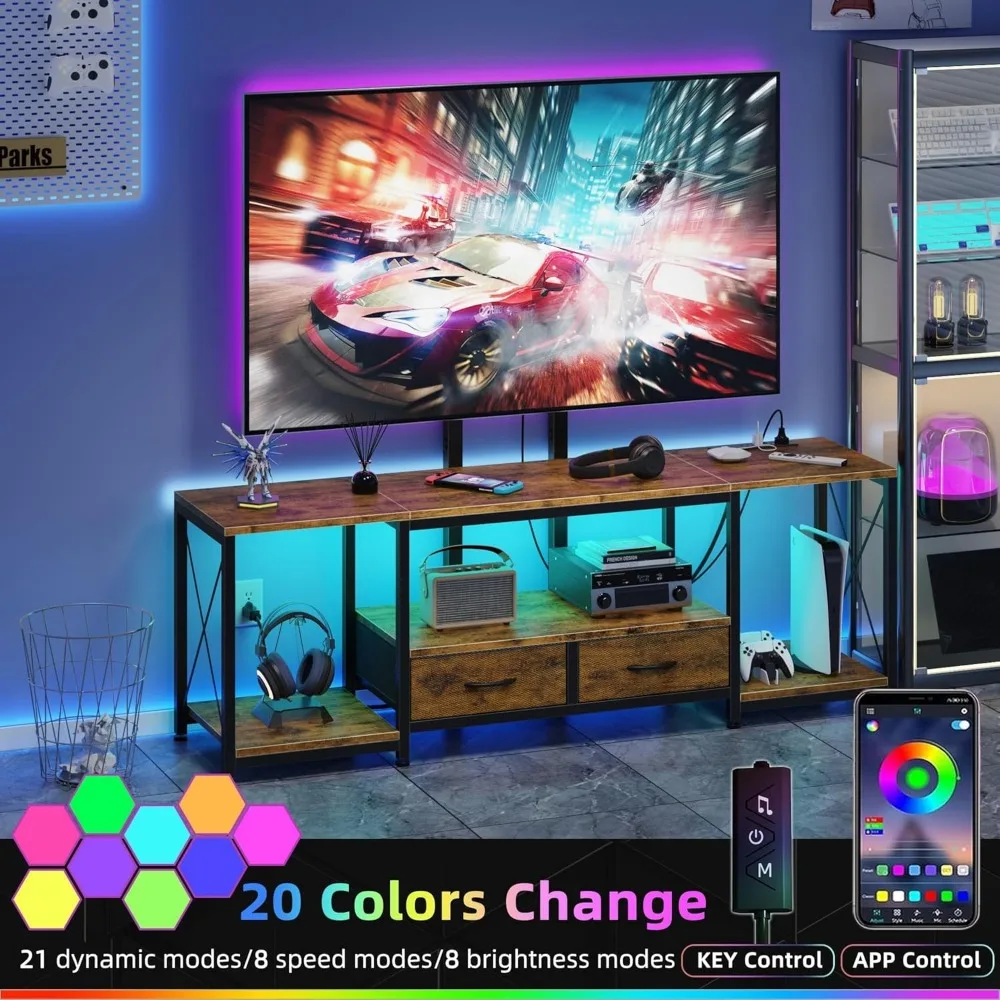 حامل تلفزيون زاوية مع حامل ومخرج طاقة لتلفزيون 32-85 - مركز ترفيهي من القماش