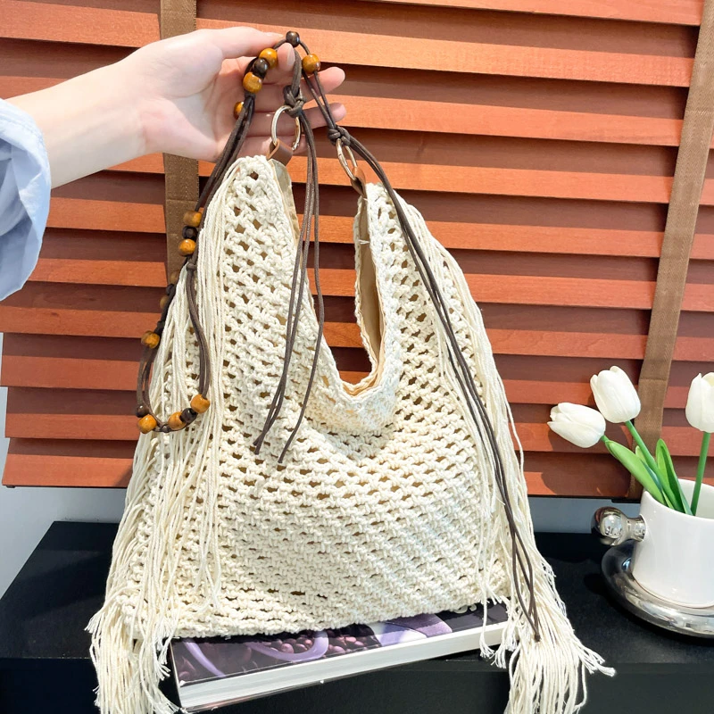 

Летняя дорожная тканая сумка для женщин, одна сумка подмышками, модная большая вместительная сумка-тоут, пляжная сумка, длинная сумка на плечо с кисточками