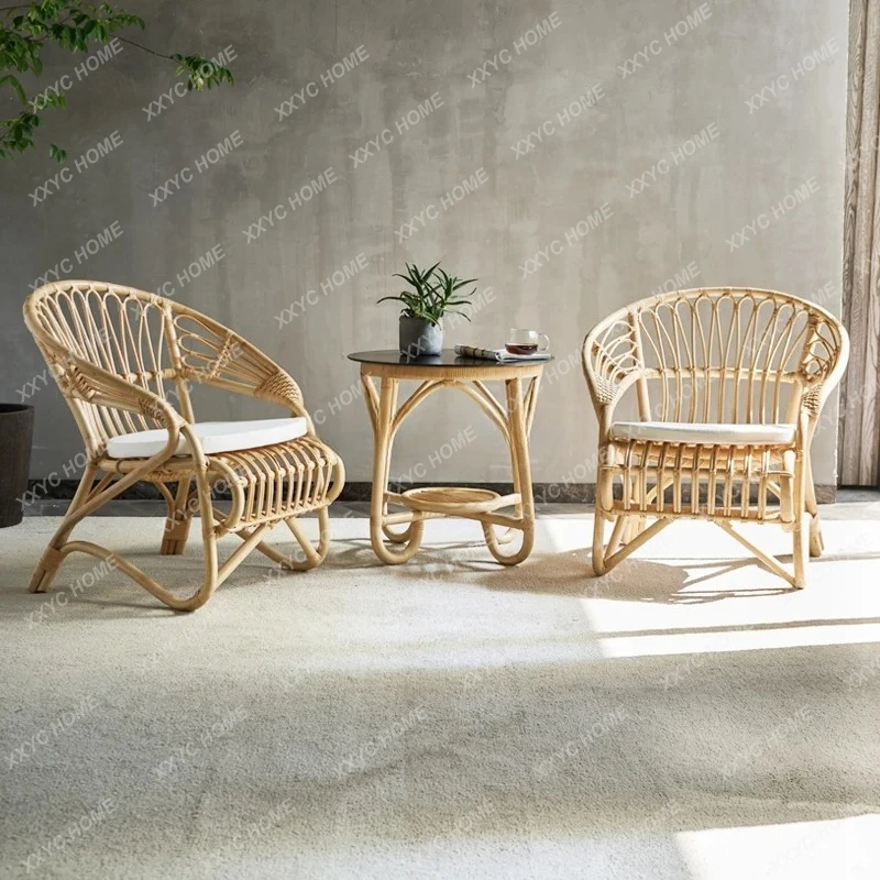 Natural rattan chair three-piece  balcony leisure backrest home bed and breakfast