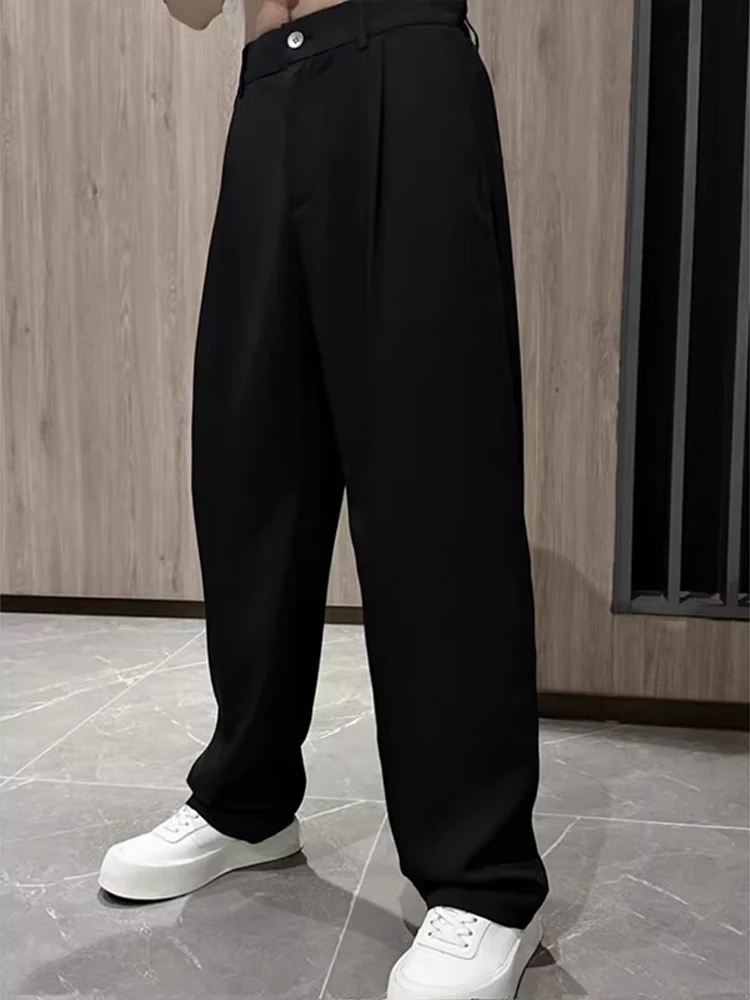 Naples Men's White Ice Silk Straight Leg Pants Summer Quick Dry Wide Leg Trousers Cool Style Casual Long Pants Polyester Fiber