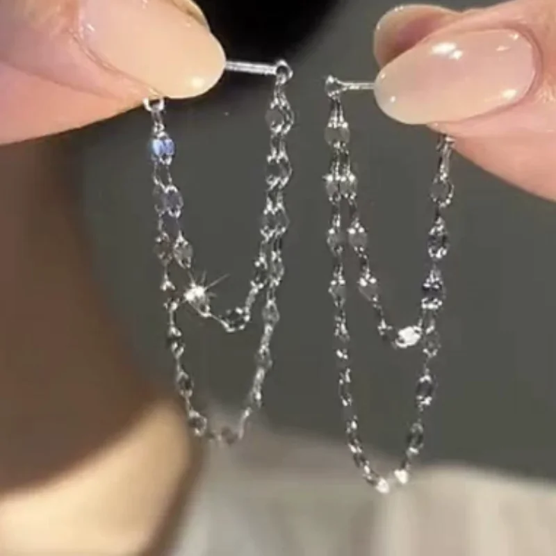 Double-layer Chain Design Metal Earrings for 2026 Niche Personalized Suspension Accessories Fashion Jewelry