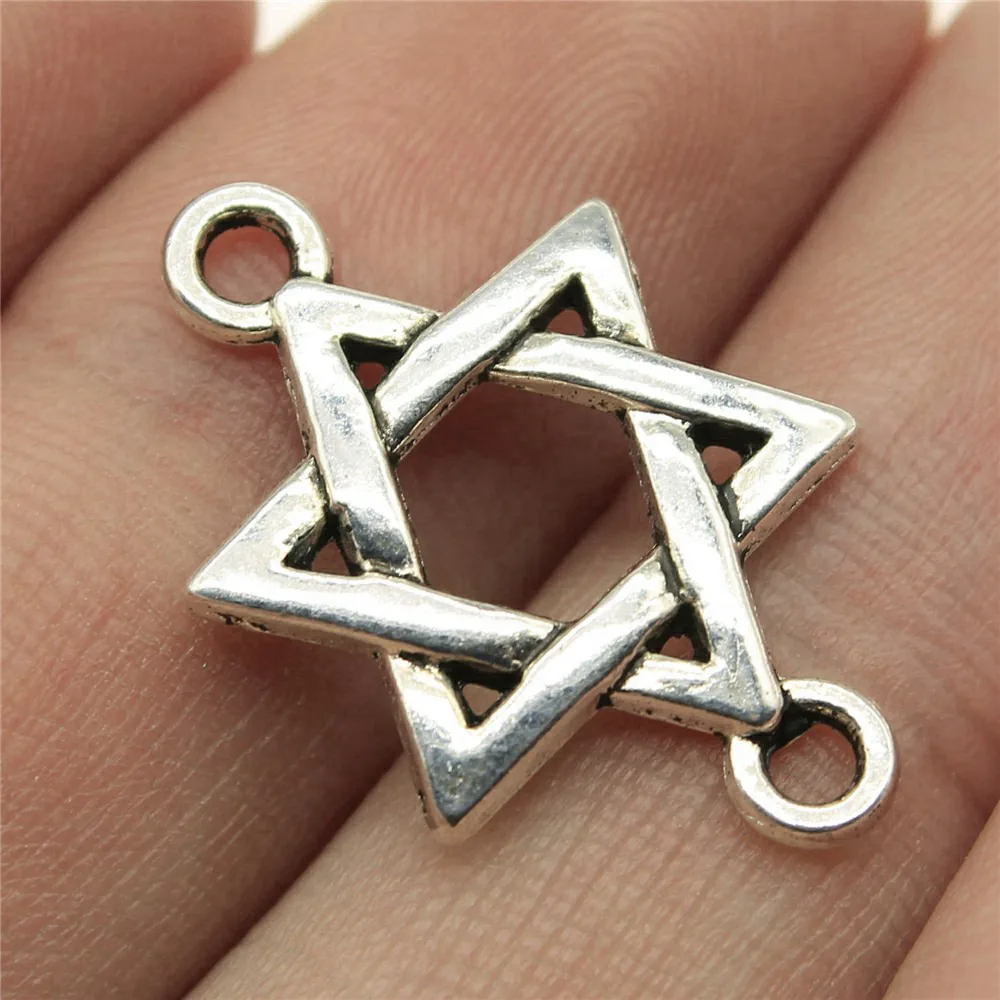 10pcs/lot 25x16mm Star Of David Connector Charms For Jewelry Making Antique Silver Color 0.98x0.63inch