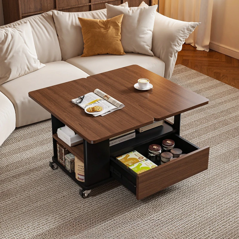 Medieval style mobile coffee table liftable folding household balcony trolley side table sofa side mesa comedor home furniture