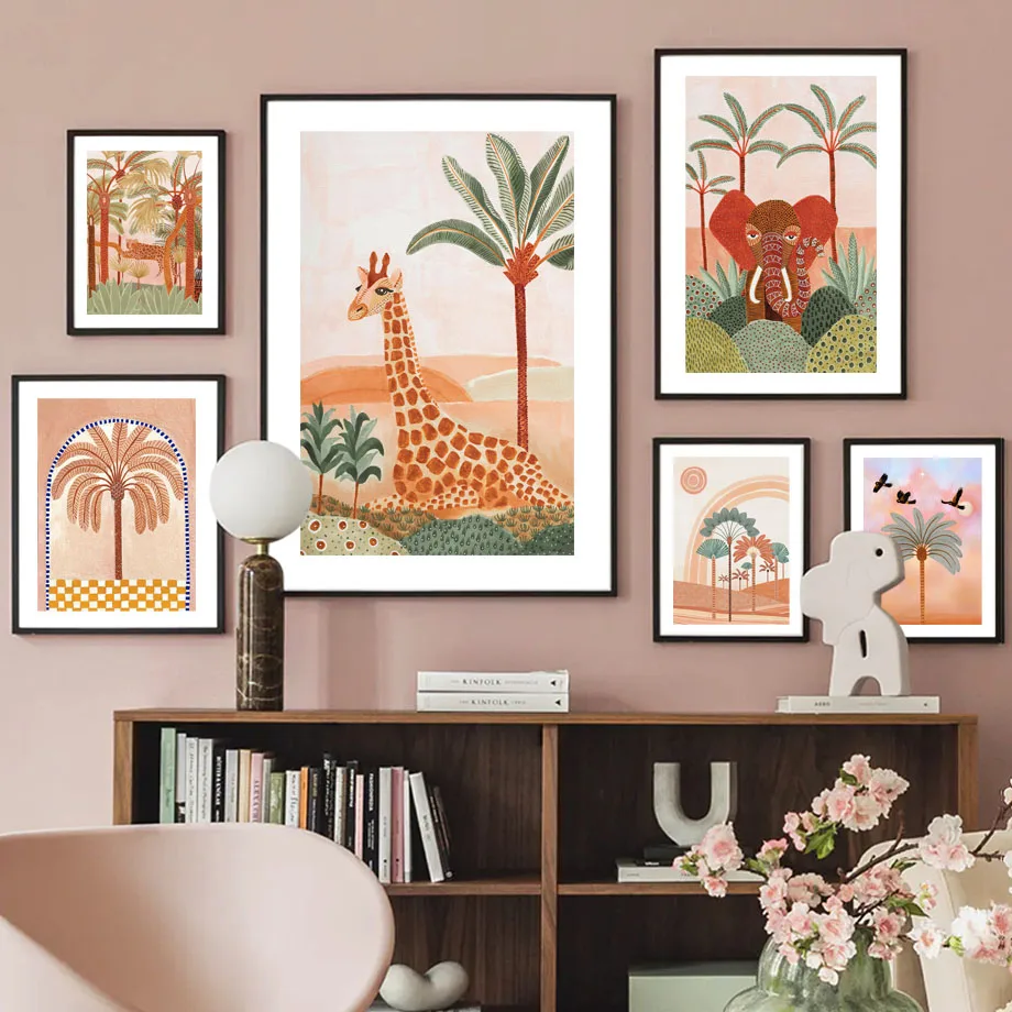 Nordic Tropical Giraffe Cheetah Terracotta Pictures Wall Art Printed and Posters Canvas Painting Living Room Bedroom Decor Gifts