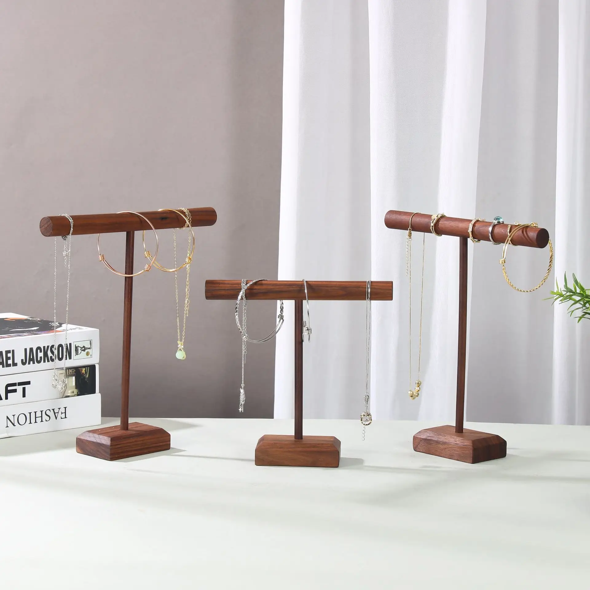 Wooden Jewelry Bracelet Storage Display Chain Watch T-Bar Rack Organizer Hard Stand Holder Jewelry Display Bracelet Display Rack