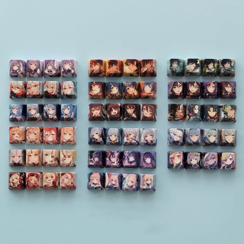 4 Keys/set Genshin Impact Keycaps PBT Dye Subbed Key Caps OEM Profile R4 Height Keqing Hu Tao Beelzebul Kamisato Ayaka