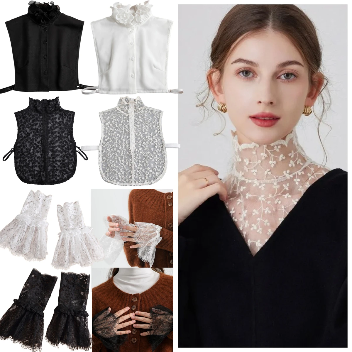 Women's Fashion Lace Fake Collar, Simple Half Shirt Style Fake Collar Versatile Convenient Detachable Collar Clothes Accessories
