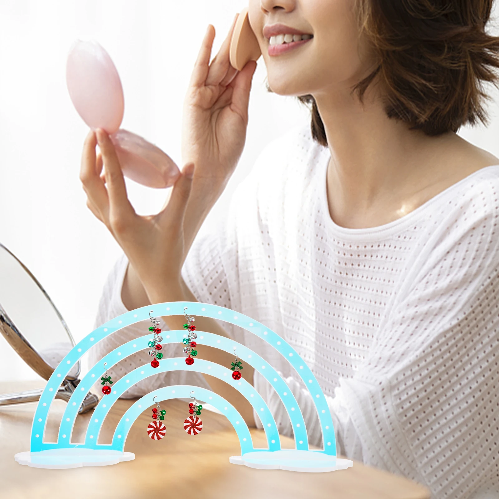 

Rainbow Shaped Jewelry Organizer Plastic Earring Holder Compact Tabletop Display Rack for Earrings Organizer Stand