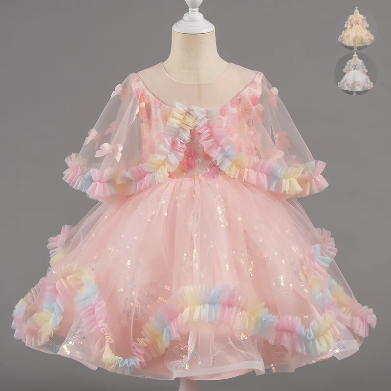 Fashion Sequin Girls Party Dresses Flower Girl Princess Dress Bridesmaid Wedding Dress Colorful Ball Gown Children Evening Dress