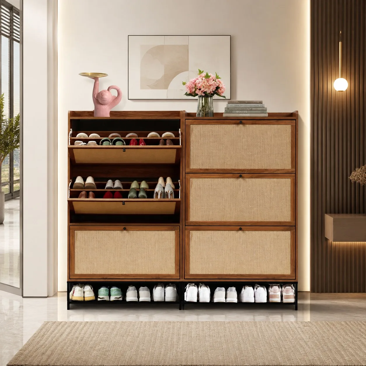 Cabinet for Entryway, Slim Shoe Cabinet with 3 Flip Drawers Narrow  Storage Cabinet, 4 Tier Freestanding