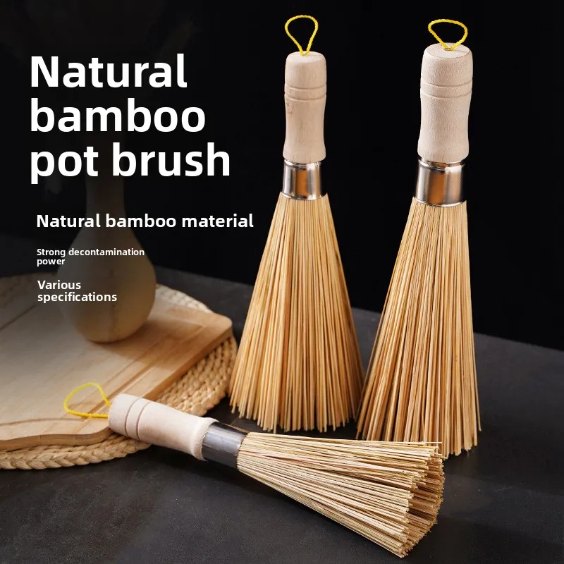 

Natural Bamboo Pot Brush, Traditional Kitchen Cleaning Brush, Dish Scrubber for Pan Pot Bowl, Household Bamboo Wok Brush