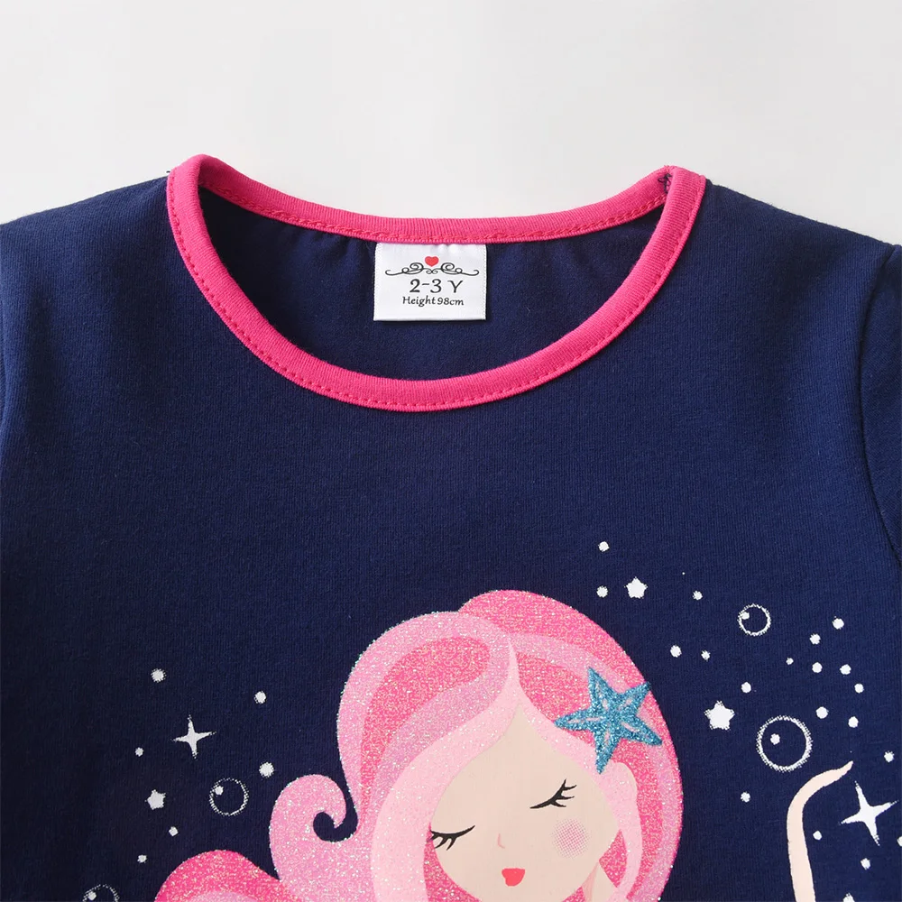 VIKITA Mädchen Langarm Baumwolle Casual Tops und T-Shirts Kleinkinder Meerjungfrau Cartoon Print Marineblau Frühling Herbst Täglich Niedliche Kleidung – Detail 3