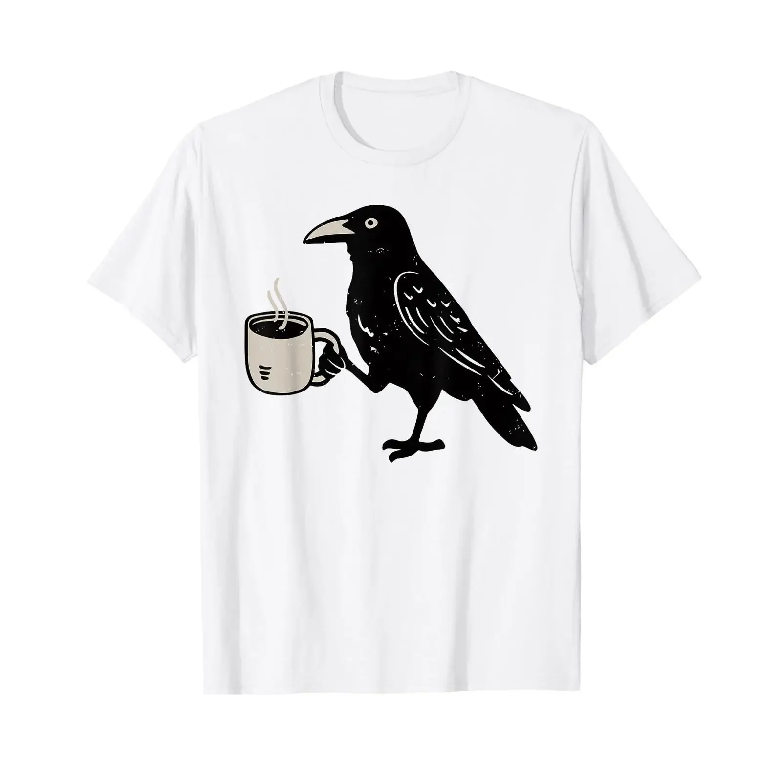 Raven Crow Coffee Retro Lover T Shirt vintage Washed Breathable Stylish Comfortable streetwear designer clothes fashion Casual