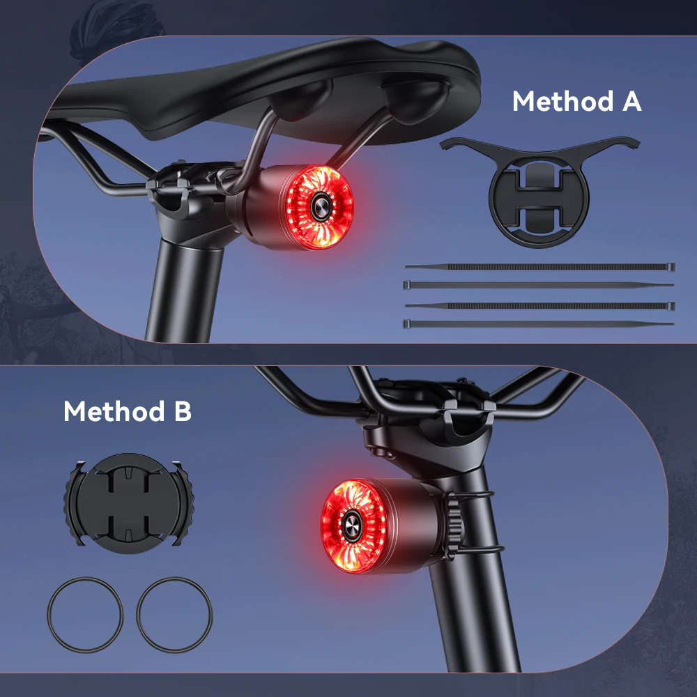 Imagem -05 - Holharm Bicicleta Inteligente Freio Cauda Luz Ip65 Impermeável Tipo-c Carga Farol Luzes de Aviso Lanterna Traseira Led Aviso Lâmpada Traseira