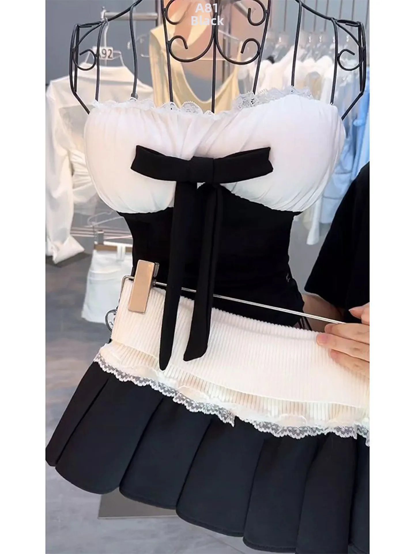 

Комплект из топа и юбки с кружевным узлом и высокой талией Spicy Girl Sle ort Skirt Ensemble Pure Color Faion Set для женщин