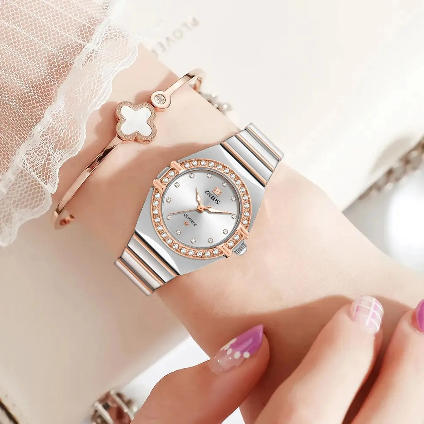 Luxury Women's Quartz Watch, Elegant Round Dial, Stainless Steel Strap Waterproof Women's Watch, Classic Style Women's Clock, Suitable for Business Office, Fashionable Casual Dress Watch, Perfect Gift for Women
